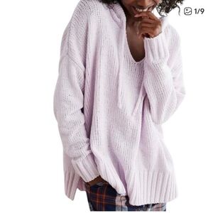 Aerie Purple V-Neck Hooded Sweater with Relaxed Fit S